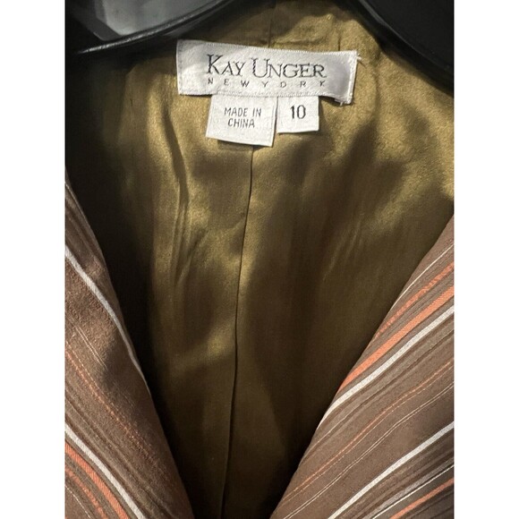 Kay Unger jacket Womens Sz 10 Striped Brown Blazer Button satin lined tailored - Picture 2 of 11